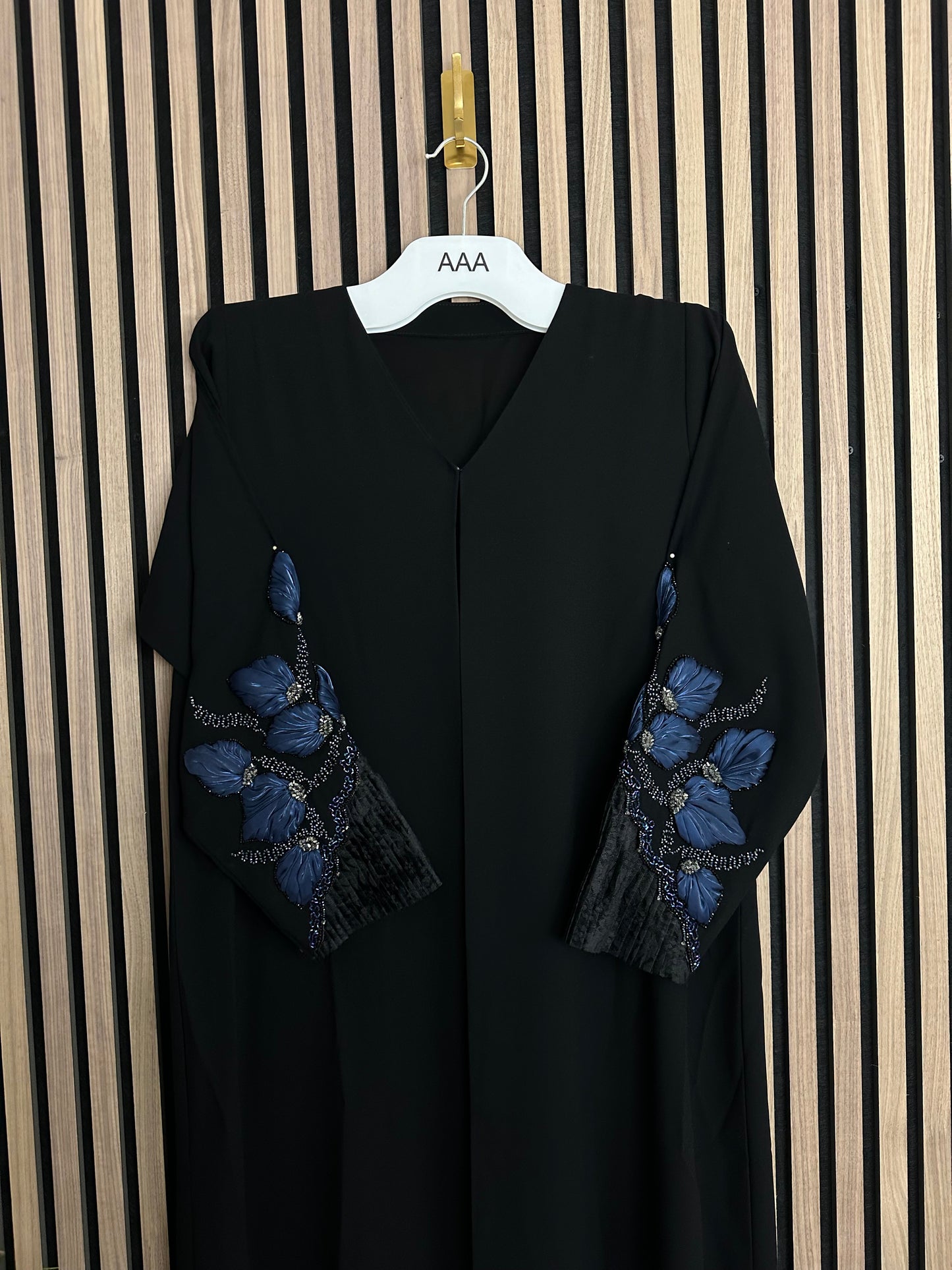 Black and blue abaya with matching Sheila and handmade work on the sleeves