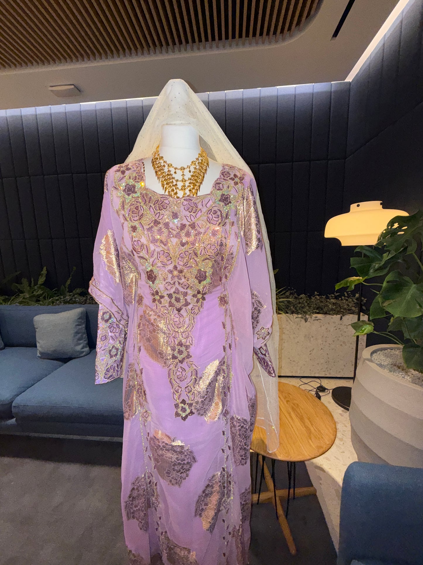 Purple2 Emirati Thobe two pieces with belt inside