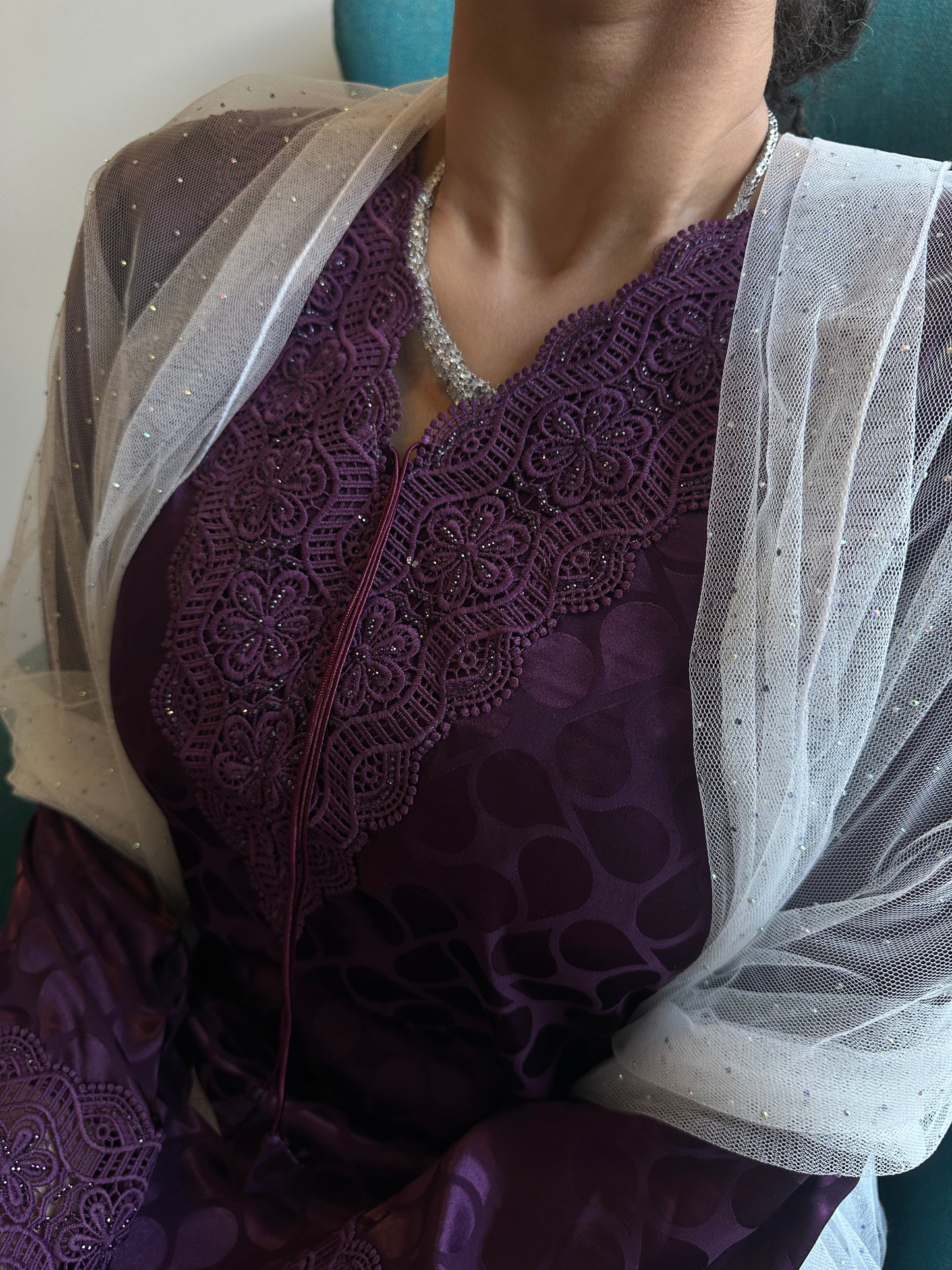 Purple mkhawar with lace