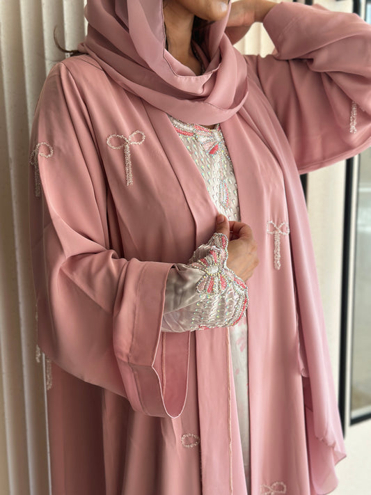 Pink bow 🎀 abaya with hijab