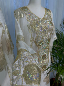 Gold and white Emirati and Arabic dress two pieces
