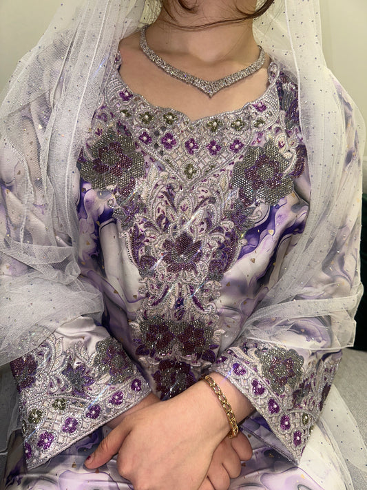 Purple pure silk mkhawar with corset back