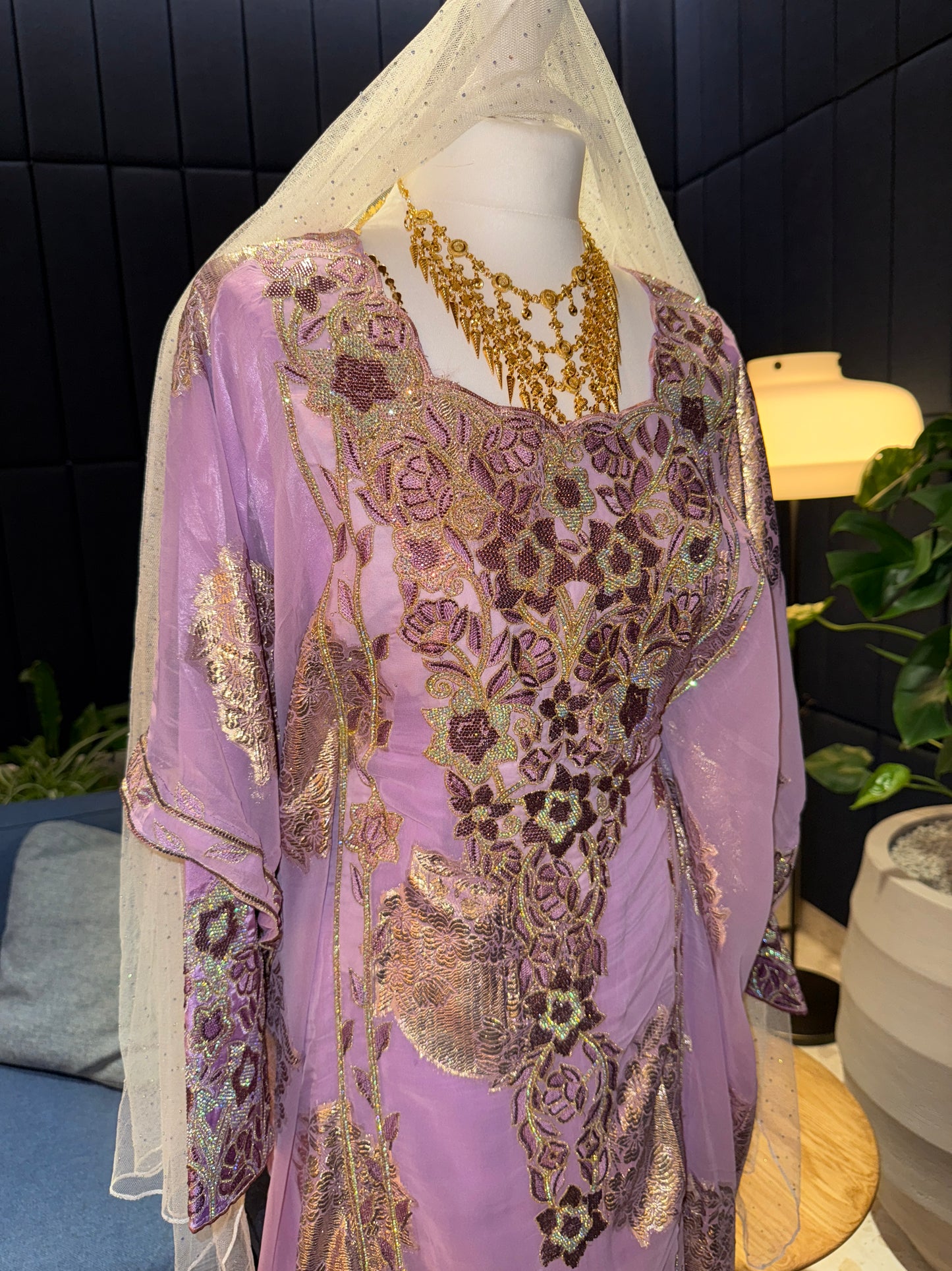 Purple2 Emirati Thobe two pieces with belt inside