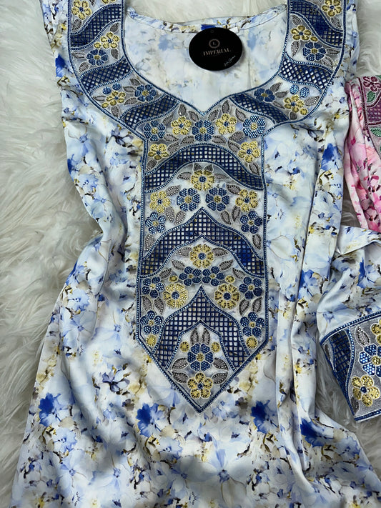 Blue and white mukhawar pure silk