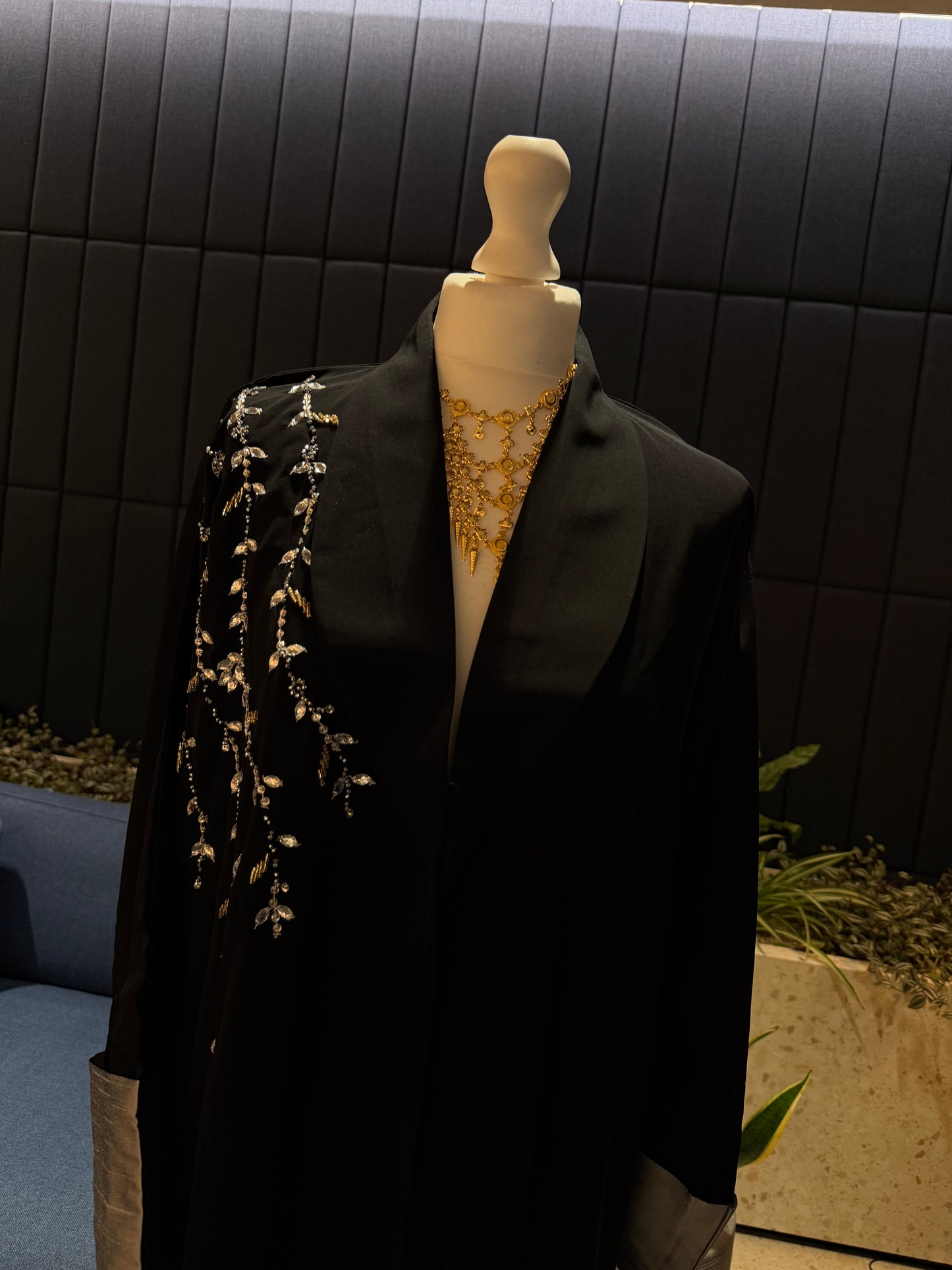 Black and silver simple abaya, handmade work details with hijab included