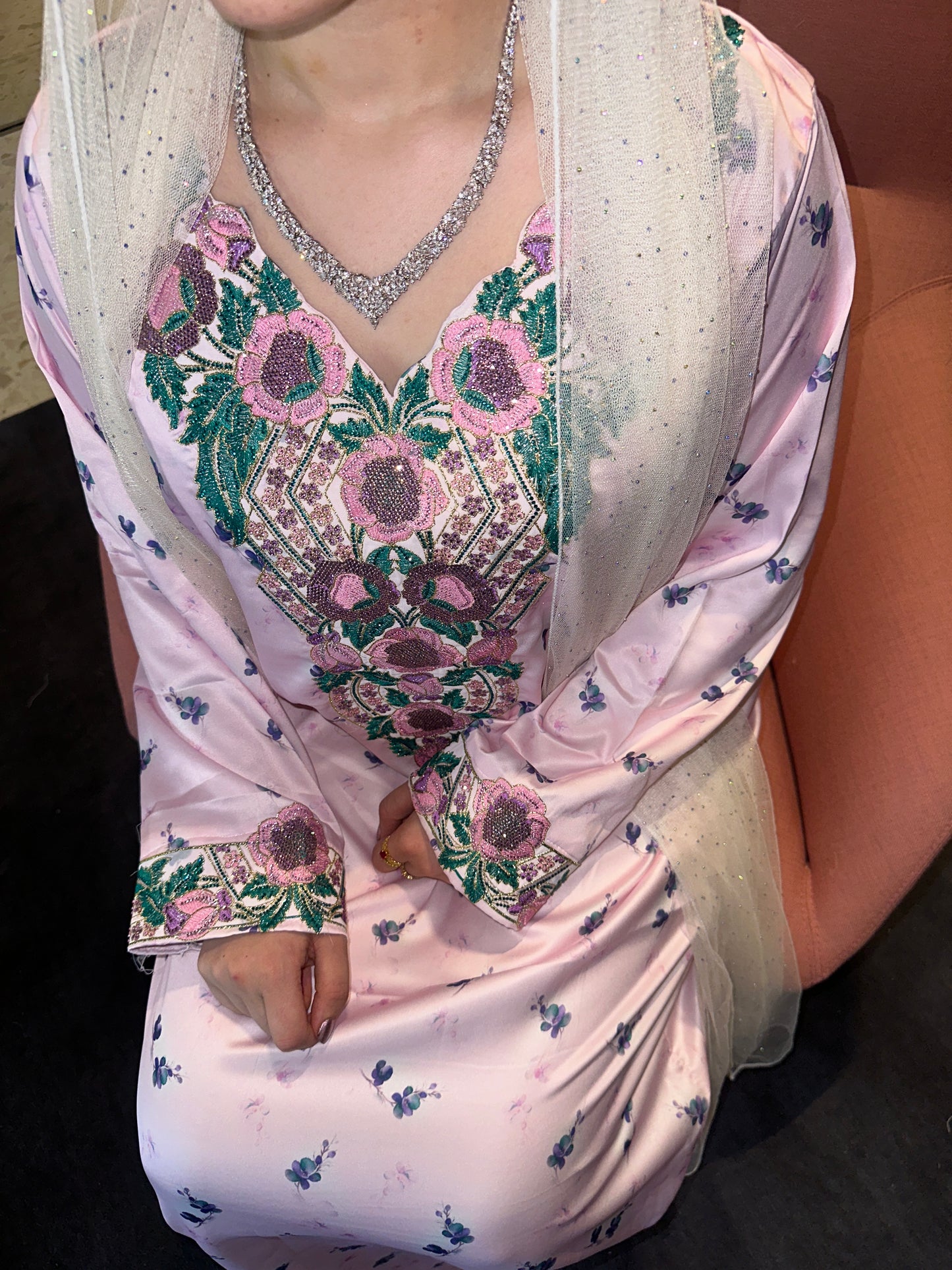 Pink2 mkhawar with chiffon Sheila