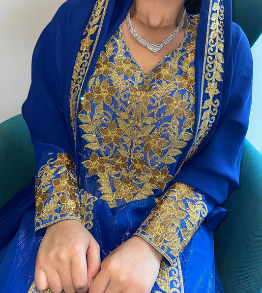 Blue mkhawar with matching Shiela