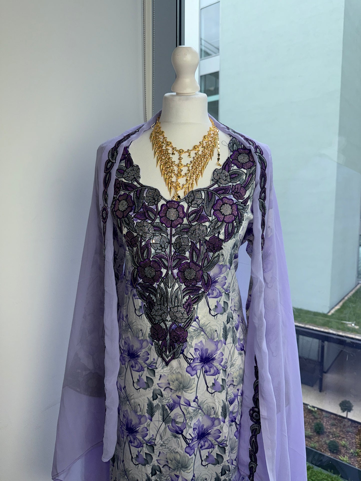 Purple and grey Mukhawar with matching Sheila