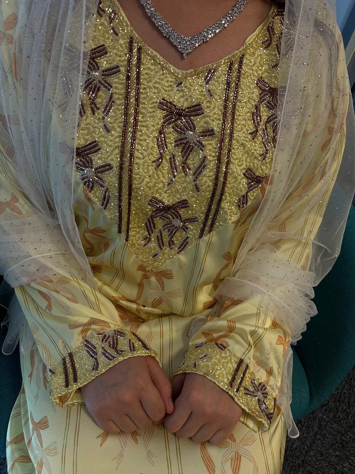 Yellow mkhawar pure silk with back corset