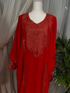 Red Emirati and Arabic dress (two pieces )