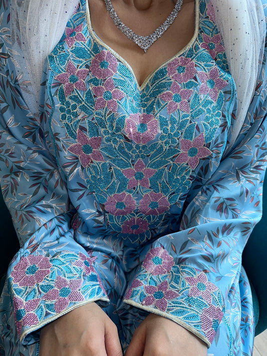 Blue mkhawar Indonesian silk