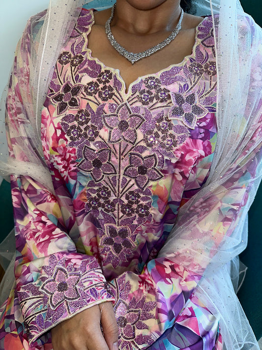 Purple pure silk,3D mkhawar
