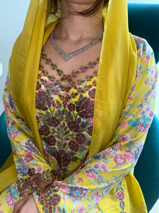 Yellow mkharram mkhawar with matching Shiela