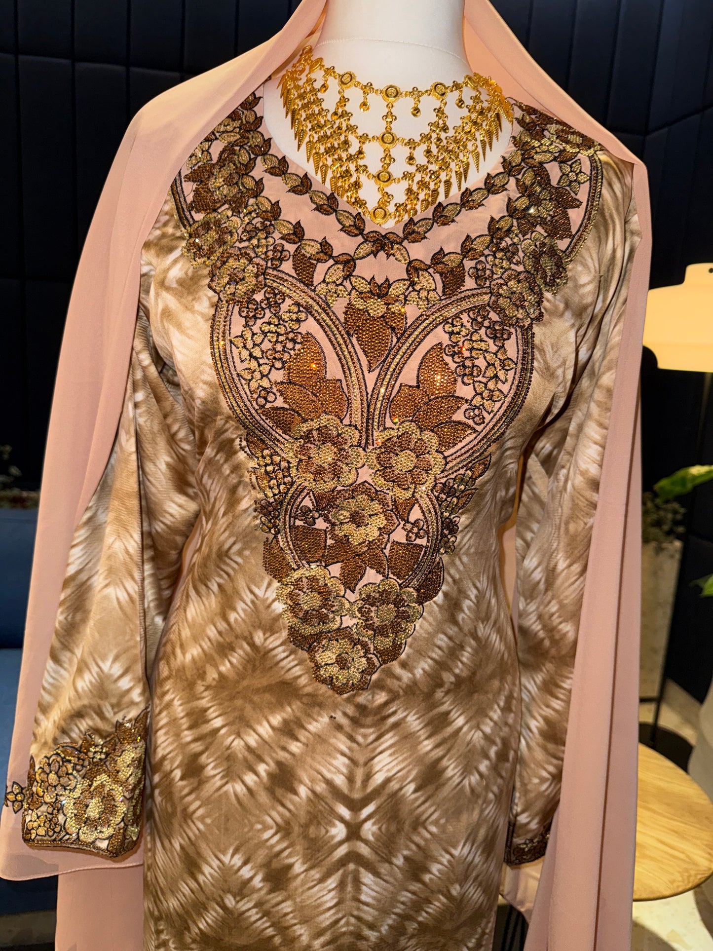 Brown mukhawar with hijab and corset back