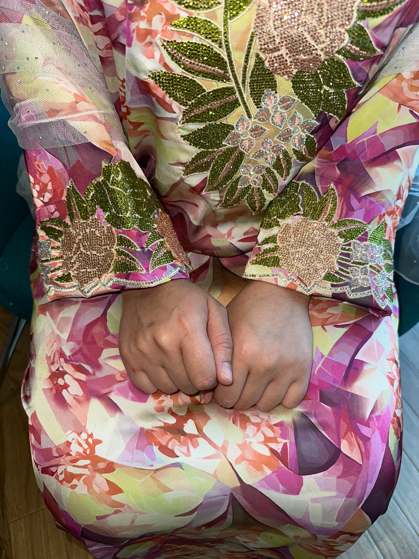 Pink and green pure silk mkhawar