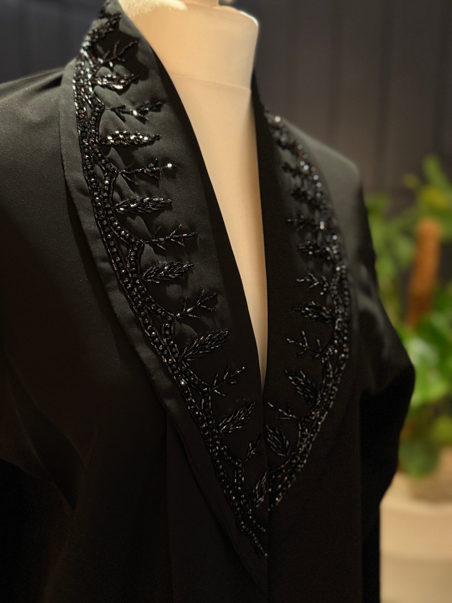 Black abaya with handmade black details and hijab included