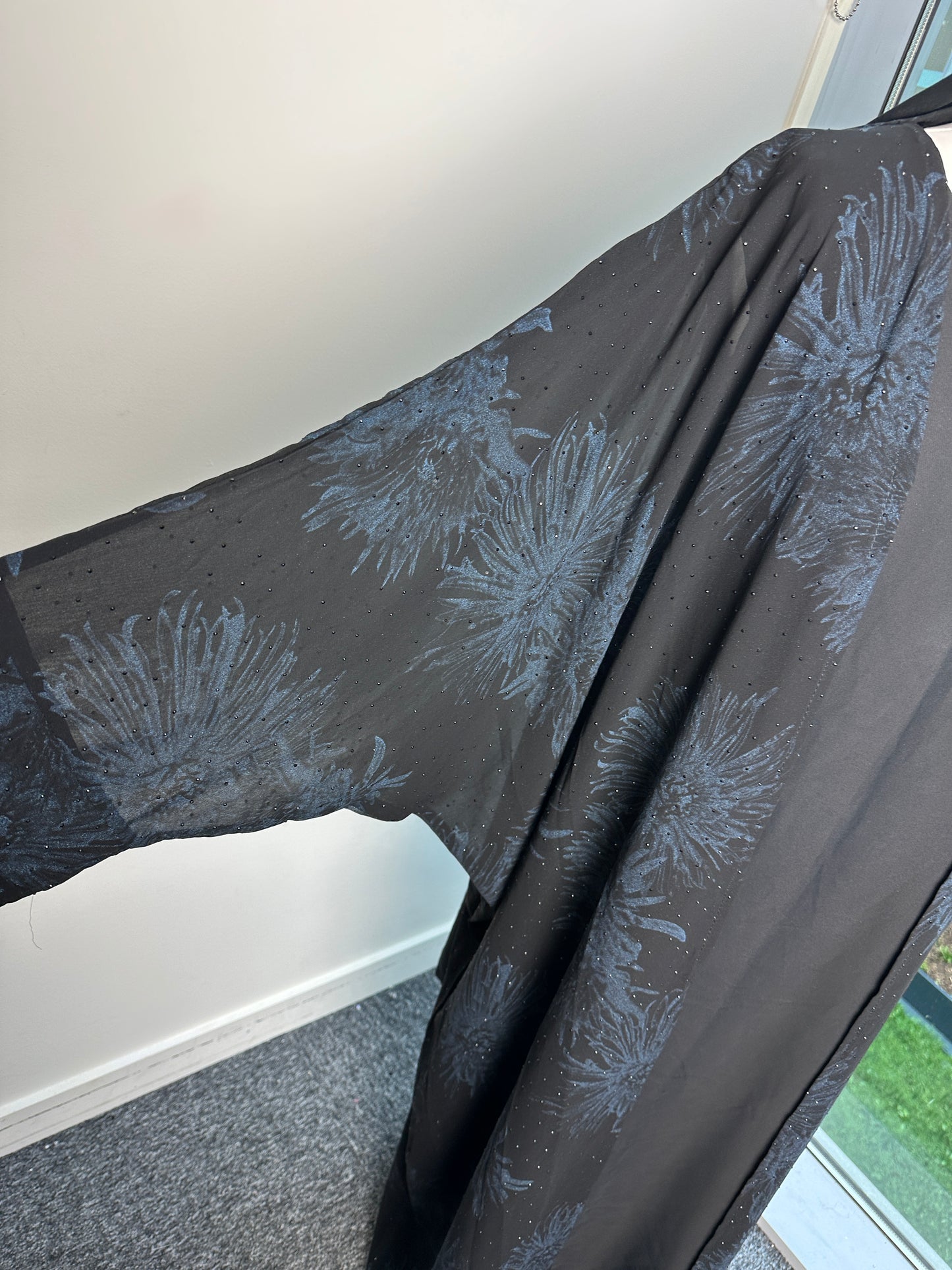 Blue leaf chiffon winged sleeve abaya with matching Sheila