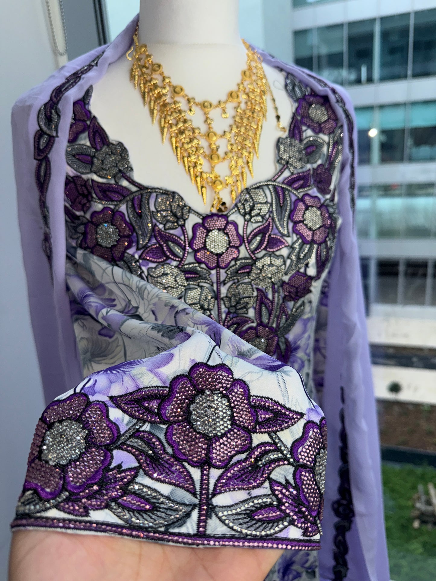 Purple and grey Mukhawar with matching Sheila