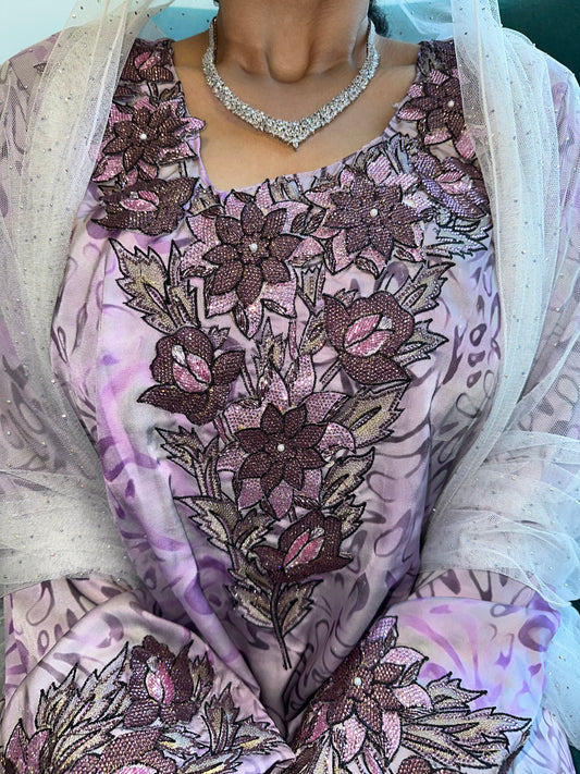Purple pure silk mkhawar with corset back