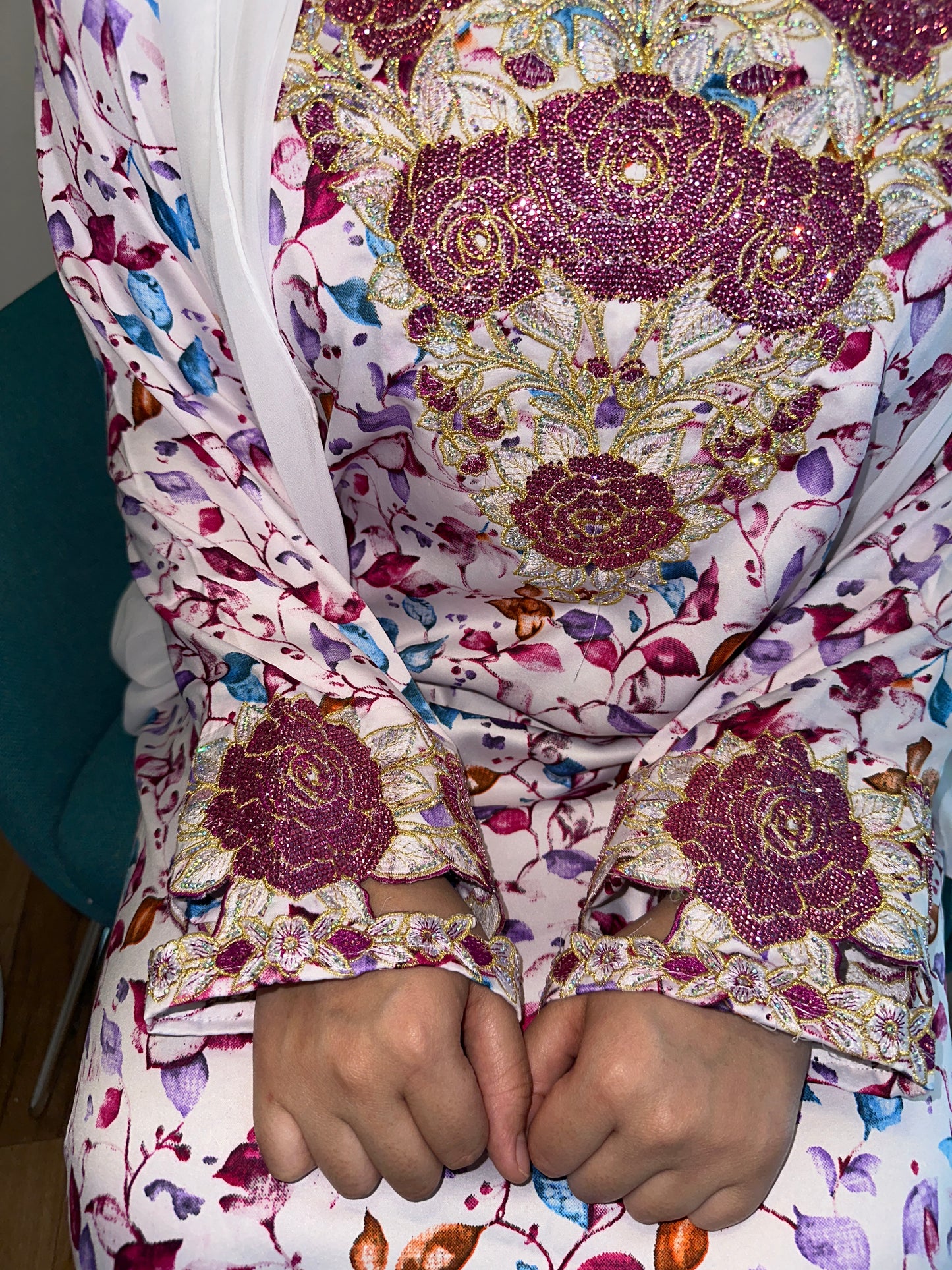 White and pink mkhawar with matching Shiela
