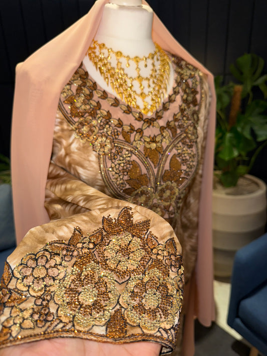 Brown mukhawar with hijab and corset back