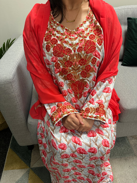 Red mkhawar with matching Shiela
