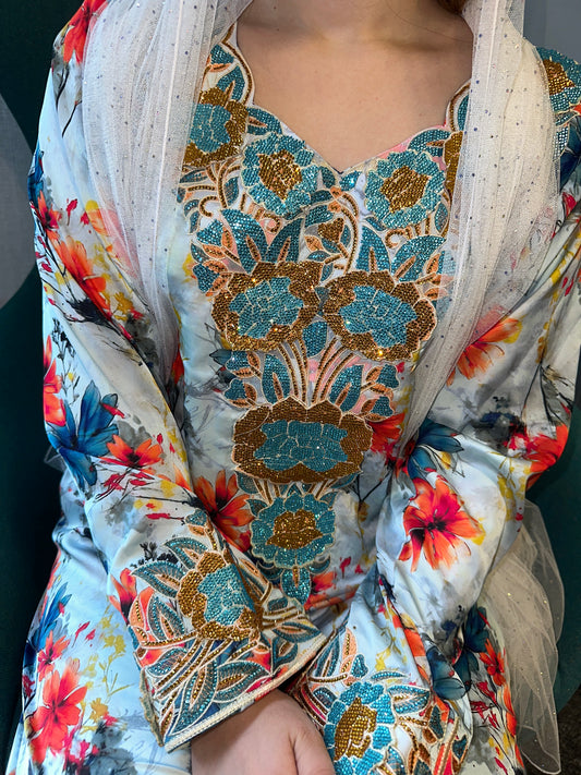 Blue pure silk mkhawar