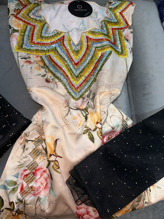 Purple, creamy and green pure silk mkhawars with corset