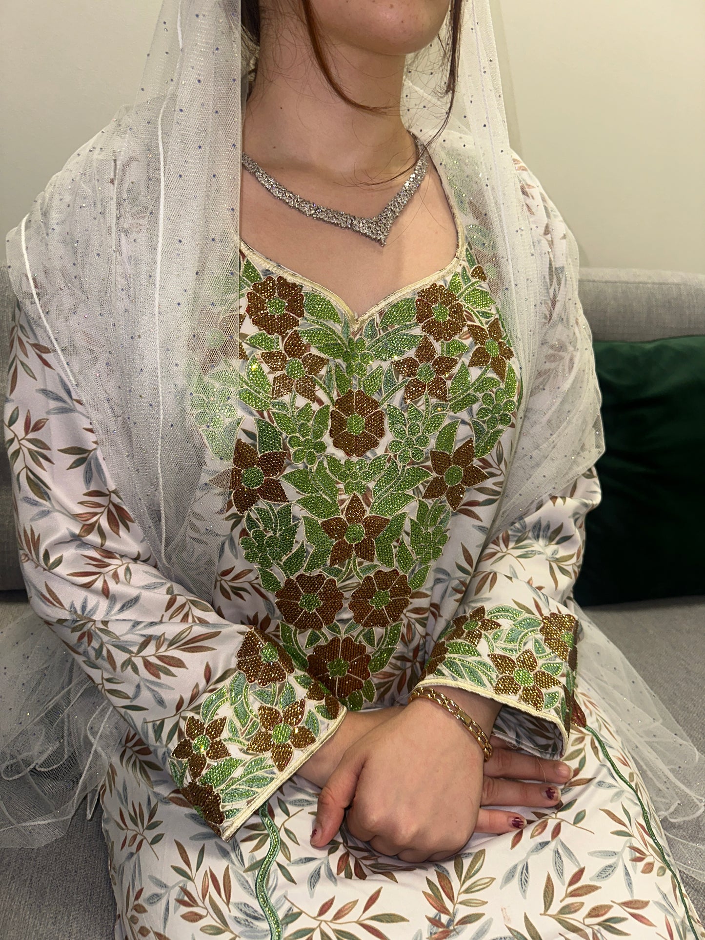 Green Indonesian silk mkhawar