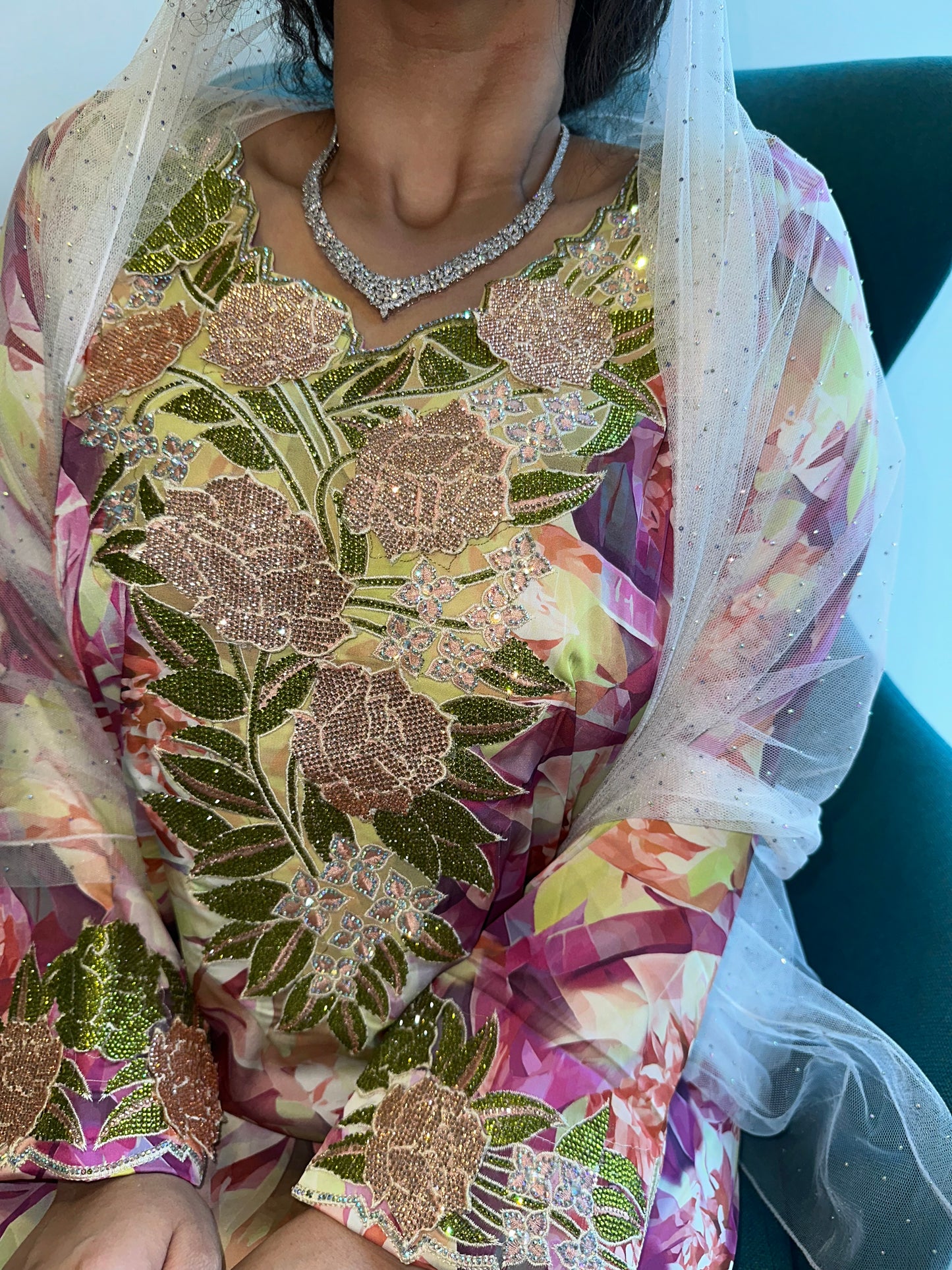 Pink and green pure silk mkhawar