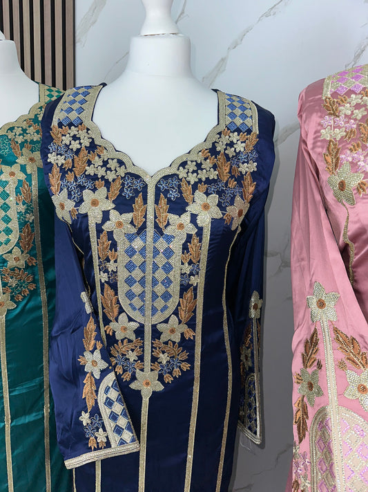Dark blue mukhawar silk material