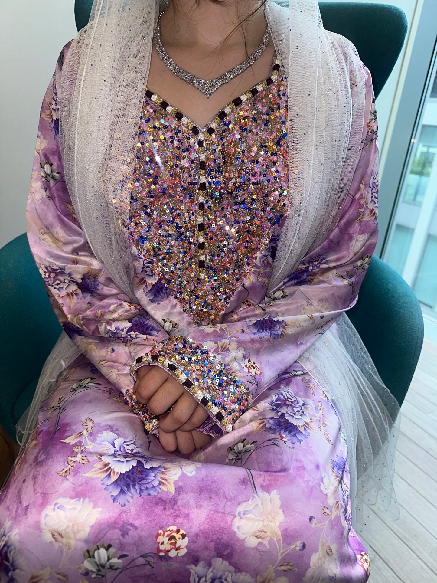 Purple sequin mkhawar with back corset