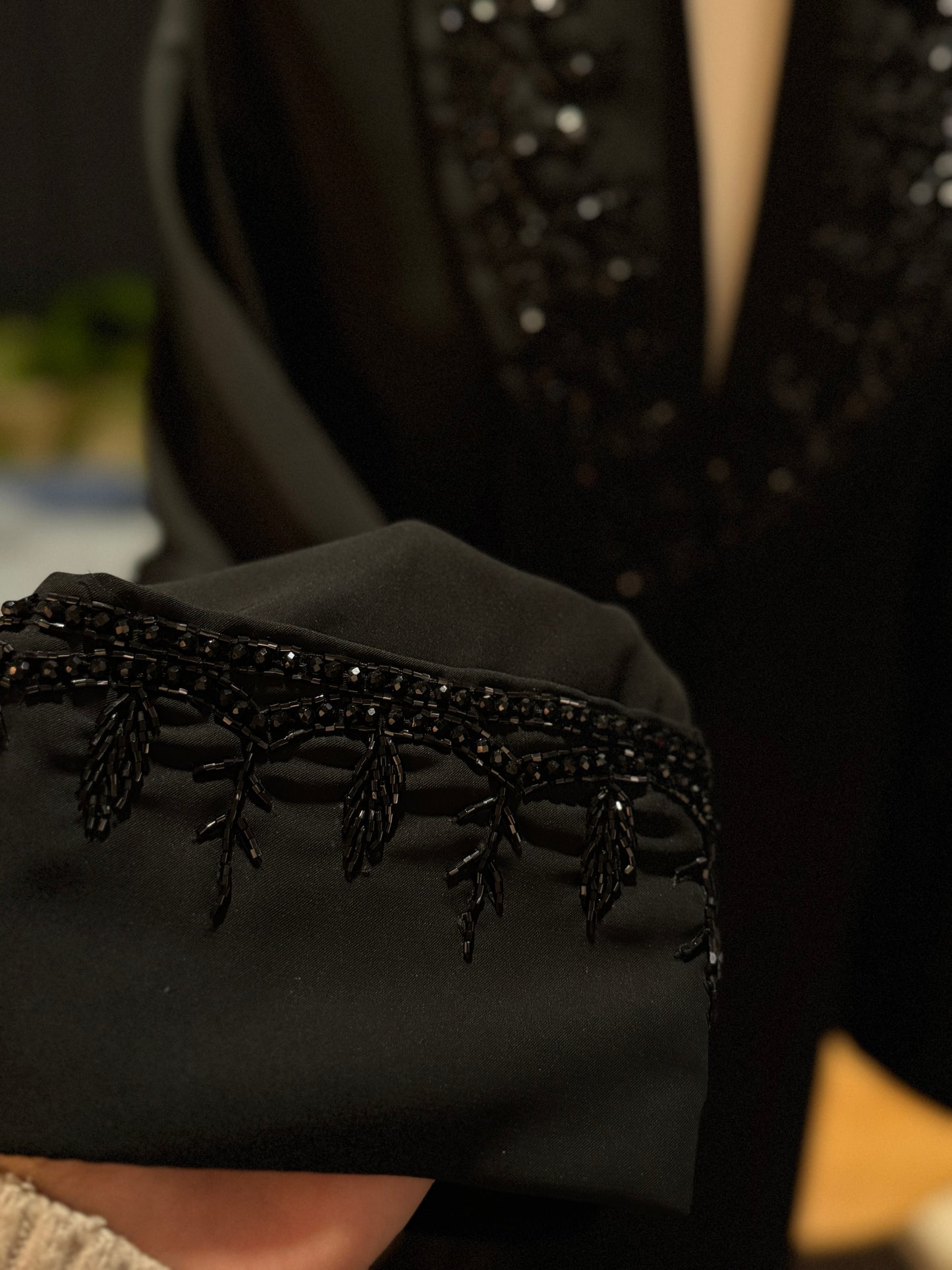 Black abaya with handmade black details and hijab included