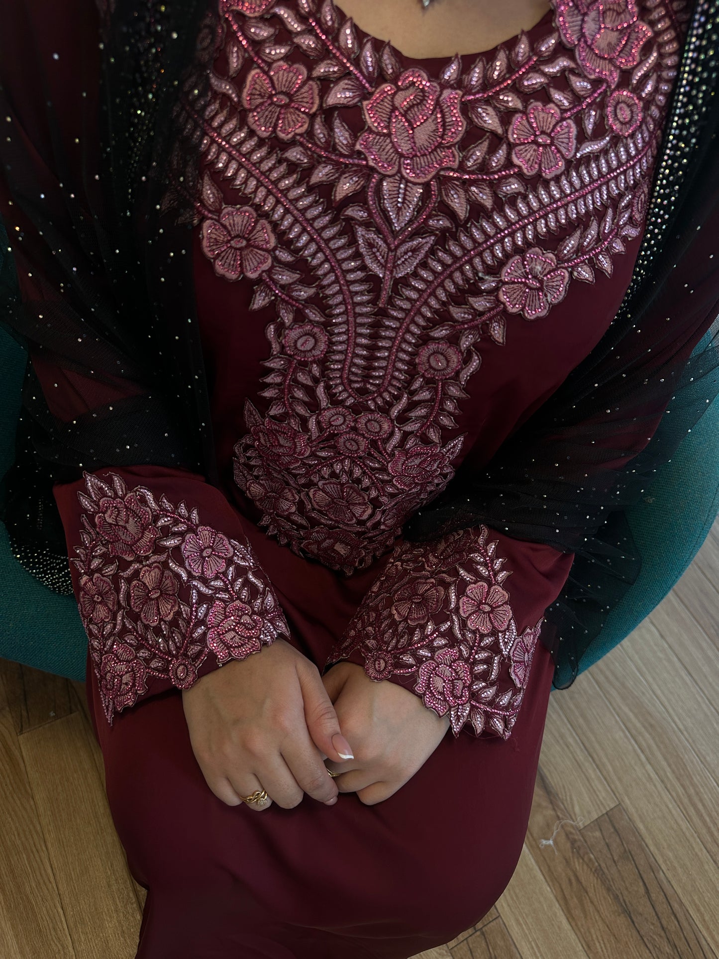 Burgundy silk mkhawar