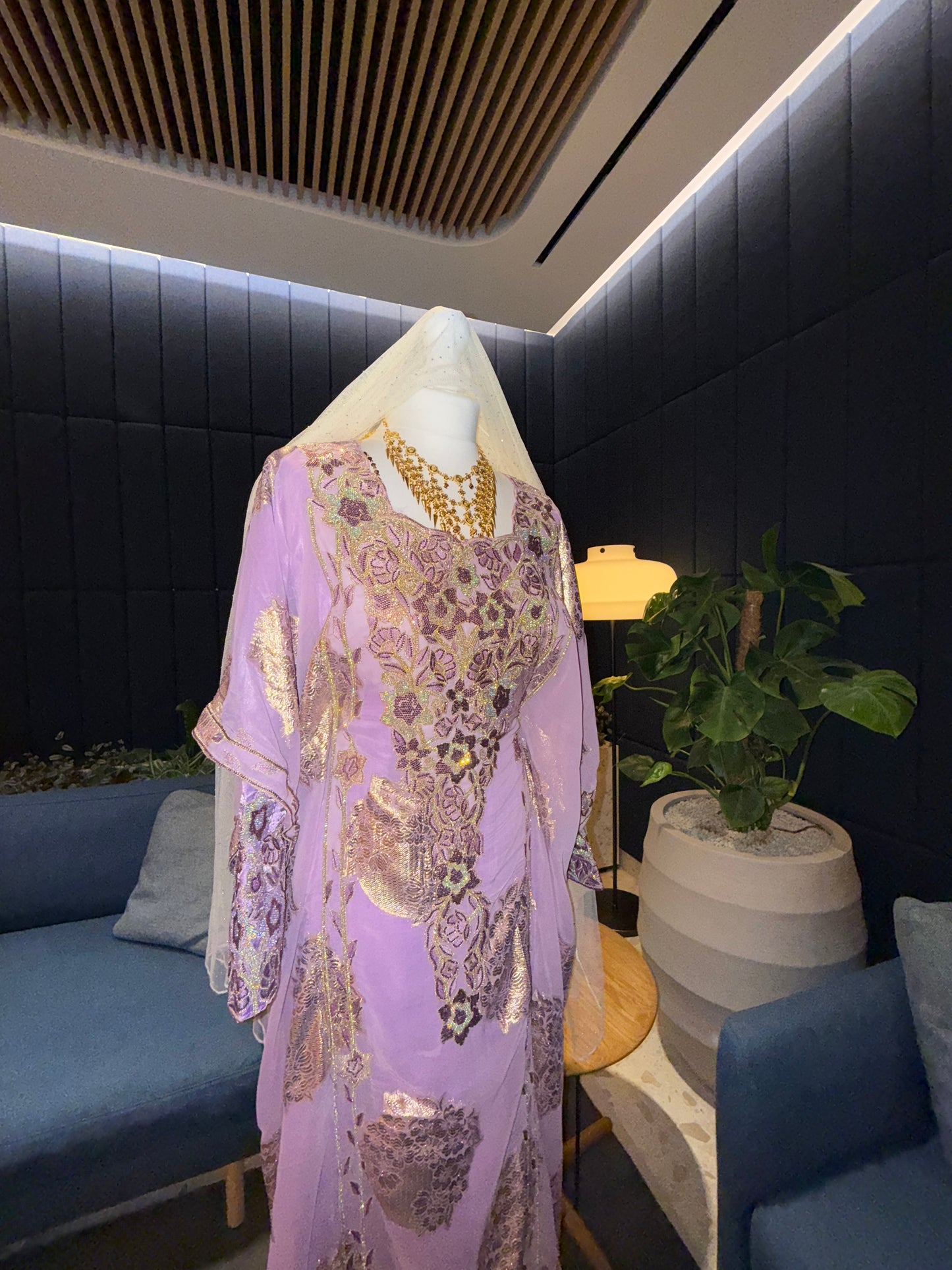 Purple2 Emirati Thobe two pieces with belt inside