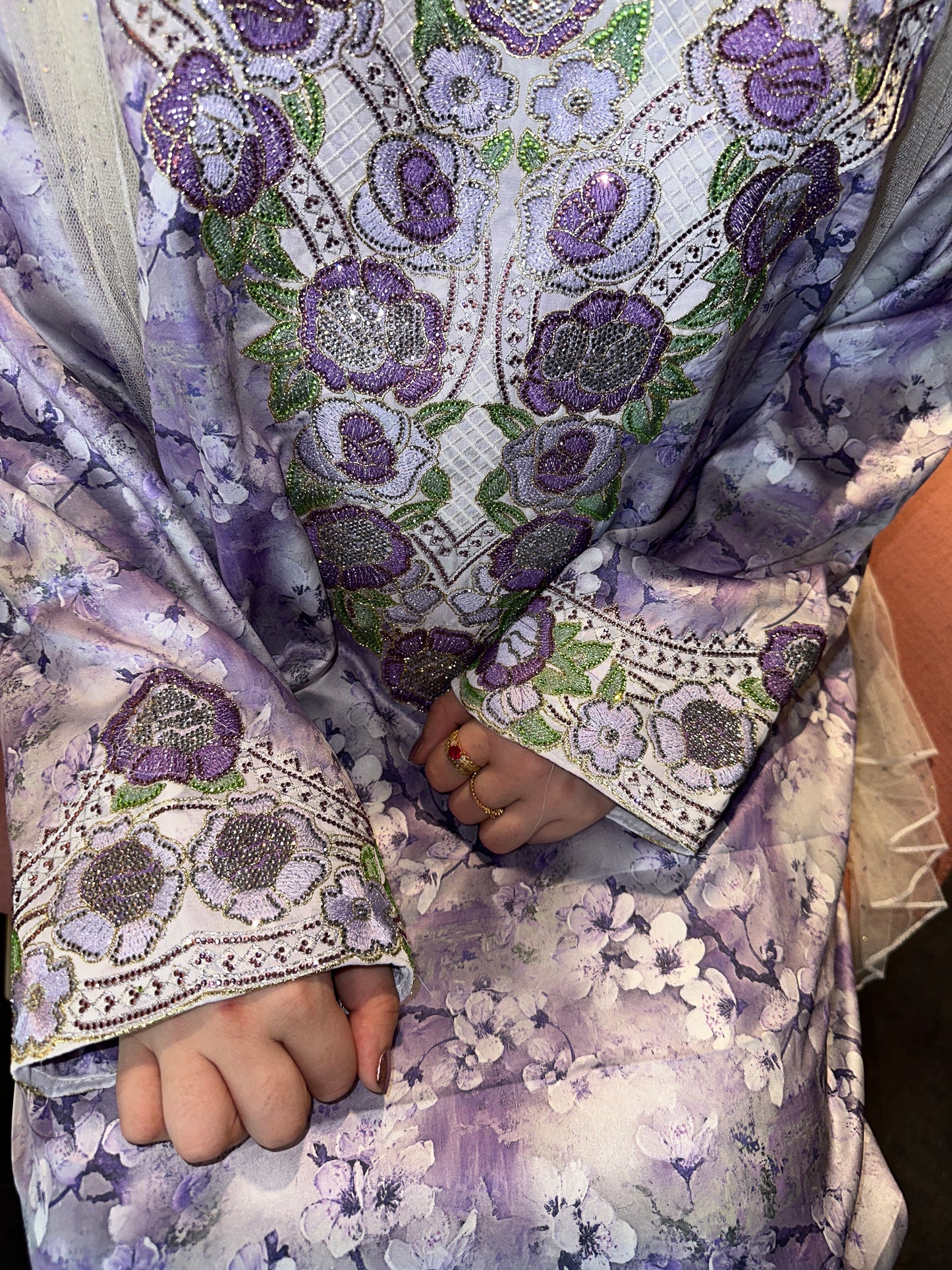Purple mkhawar with chiffon Shiela