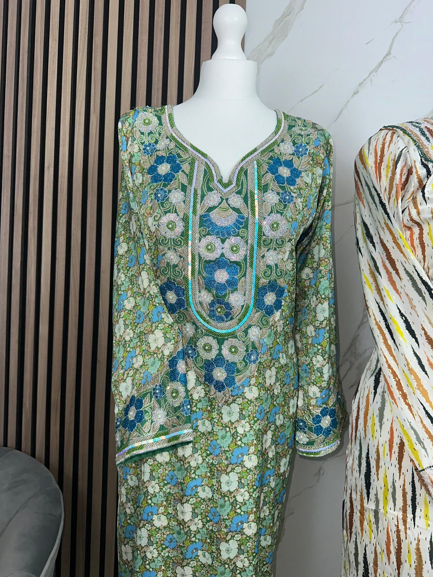 Green 4D mkhawar handmade work plus