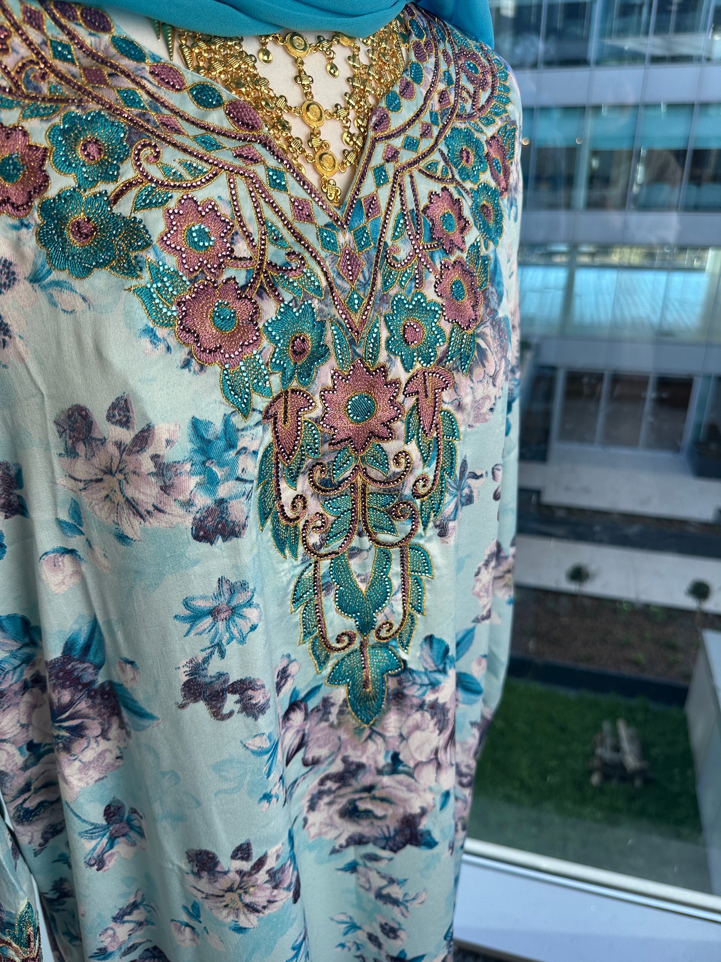 Light blue Mukhawar with matching Sheila