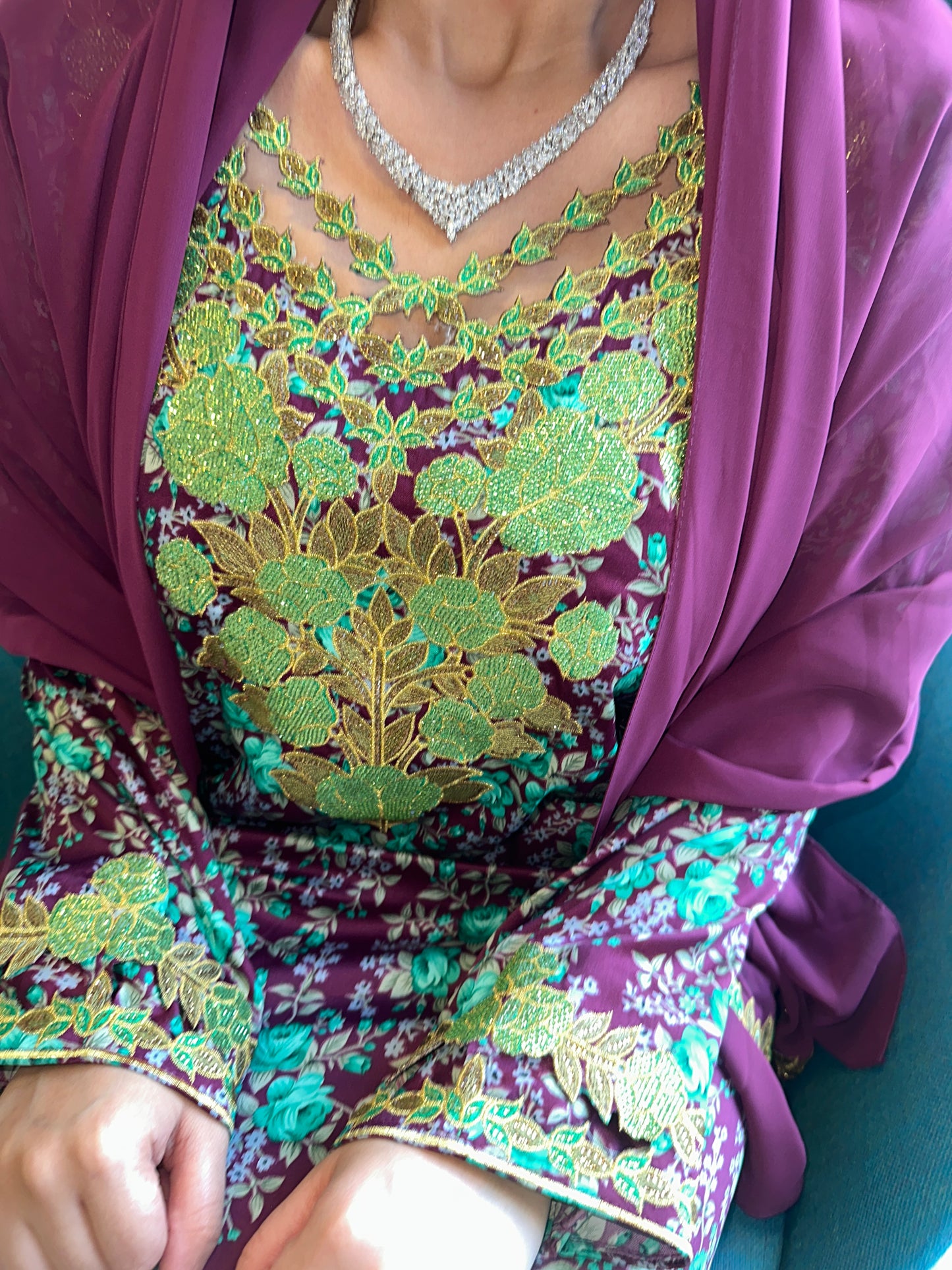 Dark purple with green