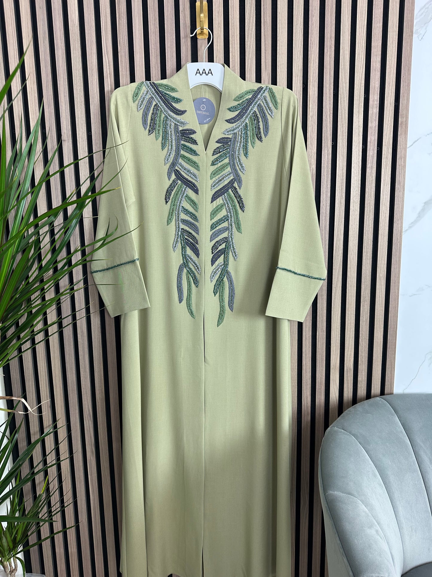 Green1 abaya with matching Sheila fully handmade work