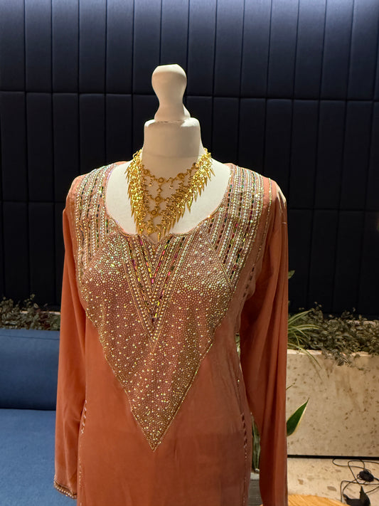 Salmon velvet mkhawar