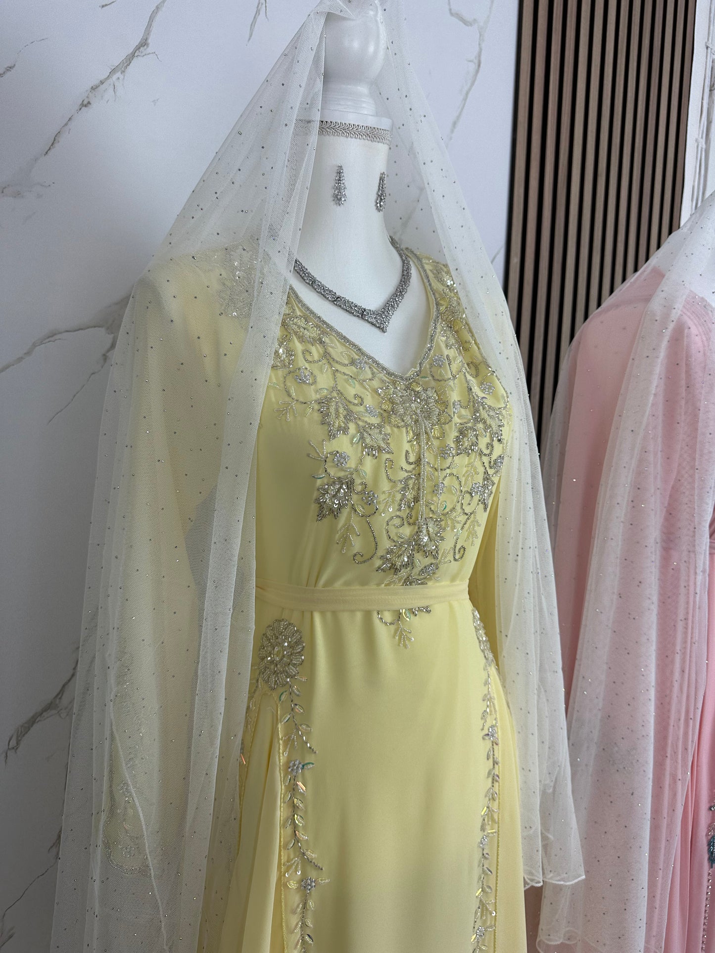 Yellow caftan dress fully handmade work with two kasarat