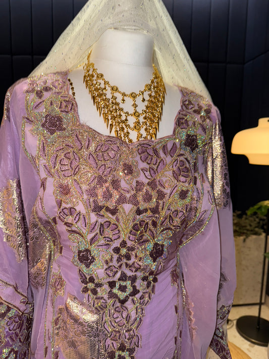 Purple2 Emirati Thobe two pieces with belt inside