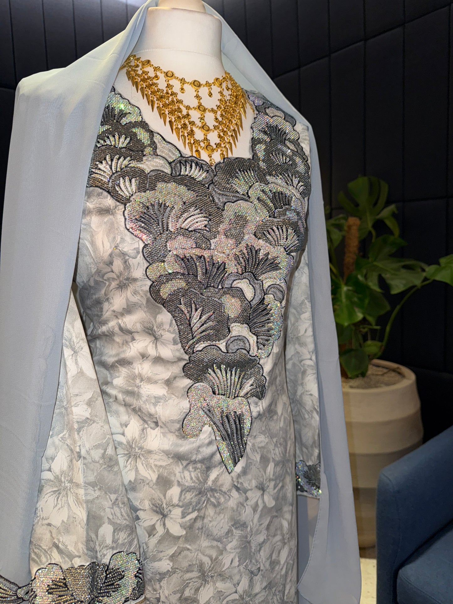 Grey mukhawar with hijab and corset back