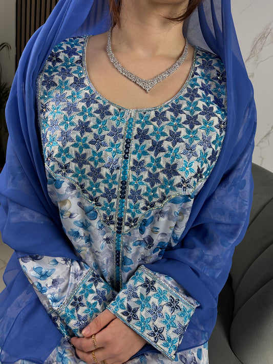 Blue mkhawar with match Shiela