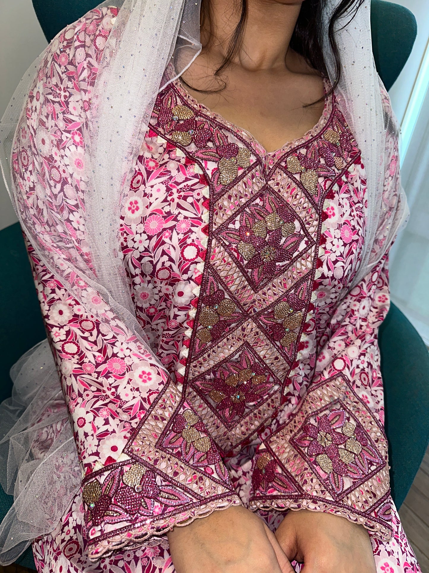 Pink pure silk mkhawar