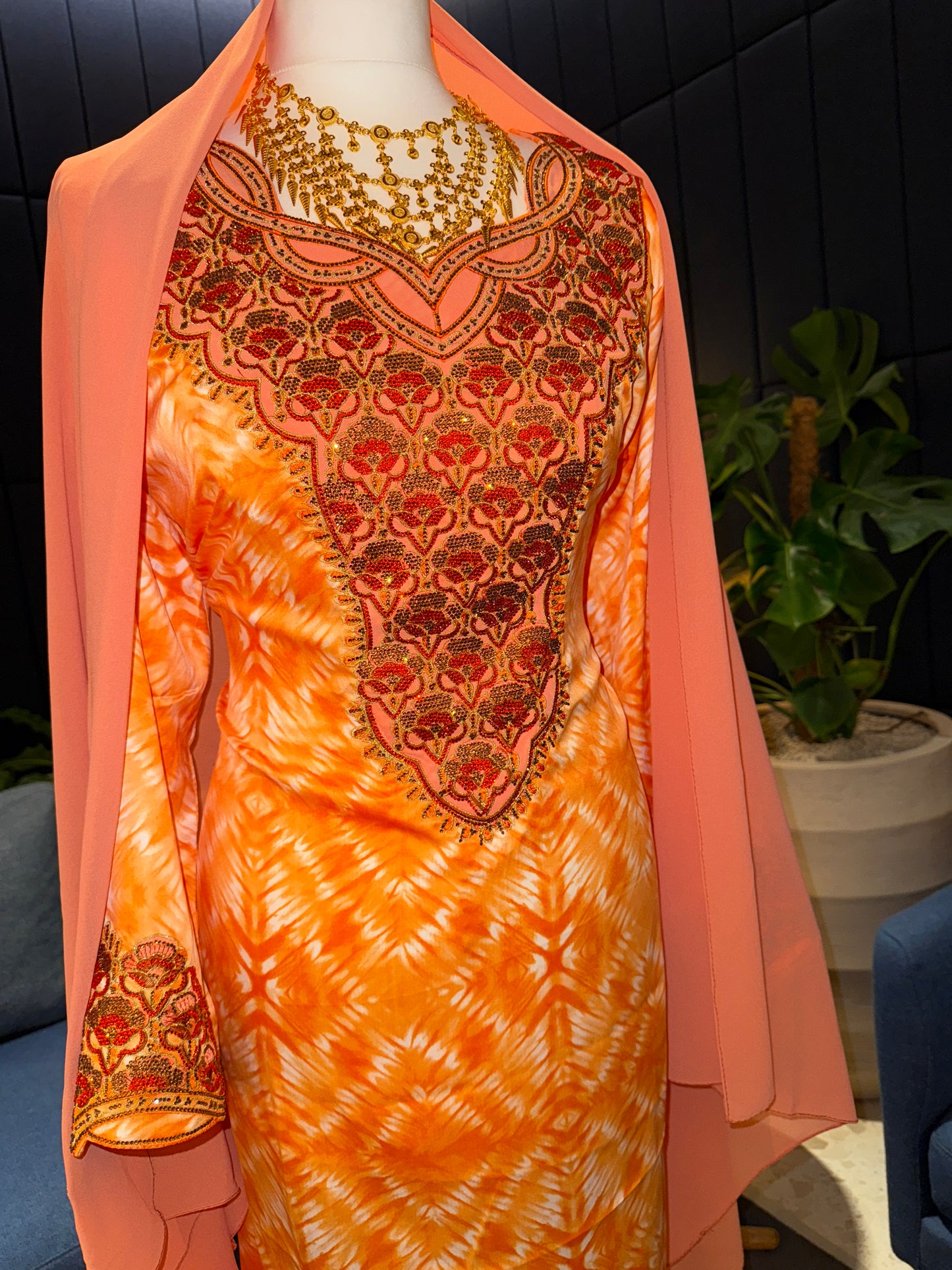 Orange2 mukhawar with hijab and back corset