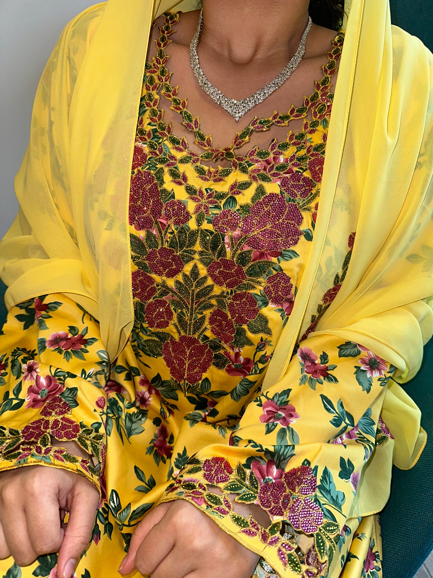 Yellow mkhawar with matching Shiela