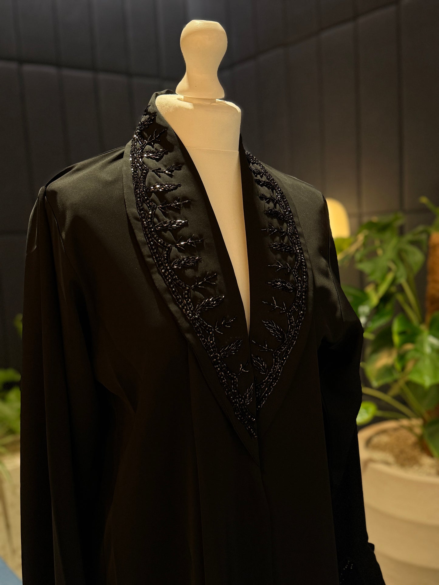 Black abaya with handmade black details and hijab included