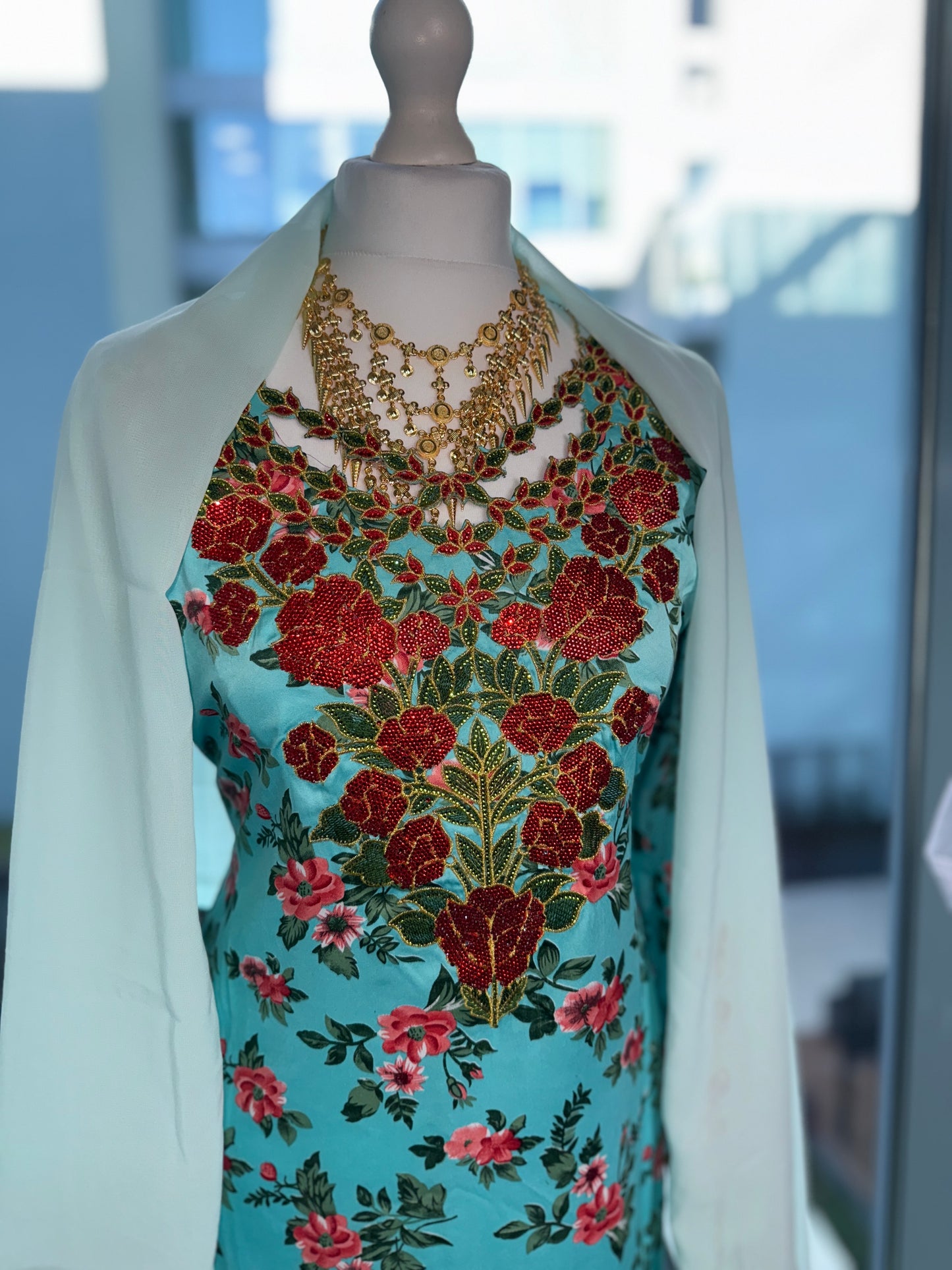 Turquoise mukhawar with hijab